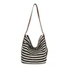 2026 Nova Bolsa Tote de Grande Capacidade Moda Bolsa de Mão Casual Versátil Bolsa de Ombro Único Bolsa de Lona Listrada Bolsa Mulheres
