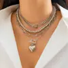 Collar Colgante Multicapa con Forma de Corazón Transfronterizo Europeo y Americano Cadena de Clavícula Tipo Clip de Papel Cadena de Cuello Apilada Personalizada Joyería Exagerada Hip-Hop