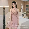 Elegante Camisón de Verano, Camisola de Seda Helada, Estilo Nuevo con Encaje Delgado sin Espalda, Ropa para el Hogar con Copas