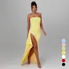 Vestido tubinho de verão 2024, novidade quente transfronteiriça, Europa e Estados Unidos, verão, sexy, fenda lateral, saia irregular no quadril