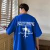 Camiseta Casual Masculina de Verão Estilo Hong Kong, Manga Três Quartos, Cor Sólida, Manga Curta, Caimento Solto nos Ombros, Versátil