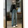 Jeans de Pierna Ancha para Mujer, Nuevo Estilo Popular Otoño/Invierno 2025, Cintura Alta, Forro Polar, Corte Holgado, Adelgazantes, Caída Suave, Pierna Recta, Pantalones de Largo Hasta el Suelo