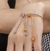 Conjunto de Joias Tendência Não Desbota com Contas Redondas e Fivela de Puxar, Pulseira de Tornozeleira com Franjas em Aço Titânio Banhado a Ouro 18K para Mulheres
