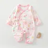 Mameluco Rosa Flor de Durazno para Bebé, Ropa de Verano Mariposa Clase A, Ropa para Recién Nacidos, Ropa de Algodón Puro de Manga Larga para Bebé con Aire Acondicionado