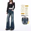 Calças pantalona de alta resistência, de corte solto, não apertadas, tie-dye, slim-fit, personalizadas, costuradas à mão, jeans vintage de micro-boca para mulheres, suporta dropshipping