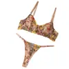 Suministro Exclusivo Transfronterizo de Conjunto de Lencería de Sujetador Bordado Floral Sexy con Aros y Tanga