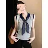 Bufanda de seda con bloques de color extremadamente elegante Chaleco de punto con cuello de polo para mujer, prenda exterior de verano, nuevo modelo 2026, top sin mangas elegante y que estiliza