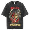 Camiseta de manga corta con estampado de batik lavado, estilo vintage de calle principal, de gran tamaño y con estampado de anime japonés gigante