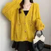 Cárdigan de Punto Hueco Casual de Color Sólido Estilo Perezoso, Nueva Versión Coreana de Primavera Cuello en V Adelgazante Holgado Chaqueta Superior para Mujer