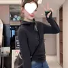 Sudadera con capucha y media cremallera de forro polar, suave y cómoda, con bloques de color estilo coreano para mujer, nueva colección primavera/otoño 2025, capa base, sudadera con capucha, top
