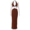 Roupas femininas europeias e americanas verão 2023 novo decote halter sem mangas costas expostas cintura torcida vestido sexy para show noturno