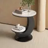 Sala de estar sofá italiano moderno mesa de centro de lujo ligero mesa redonda de doble capa de losa de roca mesa de rincón pequeña creativa comedor mesita de noche balcón