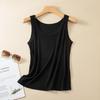Regata de Algodão com Fio Anti-Exposição para Mulheres Verão Cor Pura Camiseta para Sobreposição Interna em I Pequeno Suspbottomer Top Externo sem Mangas