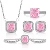 Transmissão ao vivo popular pedra preciosa colorida diamante de alto carbono corte flor de gelo quadrado princesa conjunto de embalagem anel brincos colar pulseira ouro real galvanizado