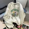 Design Estilo Coreano Estampa Rejuvenescedora Gola Redonda Sem Capuz Moletom Feminino Outono/Inverno Com Pelúcia Engrossado Solto Tamanho Grande Manga Longa