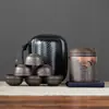 Mineral Crudo Color Arena Púrpura Cambiante Set de Té de Viaje Portátil Rápido Una Tetera Seis Tazas Separación de Agua y Té Juego Completo de Tazas para Exteriores
