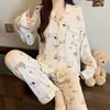 Cardigan longo de manga comprida com laço fofo e macio para menina, tecido enrugado estilo coreano ins, pijama, conjunto de roupas para casa de alto valor para mulheres, atacado