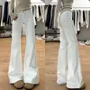 Jeans Flare Branco de Cor Sólida Novo Outono 2025 para Mulheres, Calças Pantalona de Sino Versáteis Tendência Emagrecedoras Comprimento Total