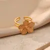 Anillo Retro de Moda Colorido Ojo de Gato Flor Acero Inoxidable Chapado en Oro de 18k para Mujer Sentido del Diseño Dulce Temperamento Anillo de Dedo