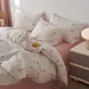 Juego de cuatro piezas de funda de edredón de gasa de doble capa 100% algodón estilo INS rústico, juego de ropa de cama de tres piezas estilo coreano simple 100% algodón para estudiantes