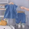 Conjunto de Verano para Niñas 2026 Nuevo Estilo Ropa de Verano para Bebés Conjunto de Dos Piezas Elegante de Mezclilla para Bebé de Manga Corta