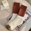 Calcetines de Cachemir con Lazo para Mujer Otoño e Invierno Forrados de Felpa Espesados de Longitud Media Cálidos Marrón Terry Caña Larga Calcetines de Luna
