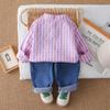 Camisa de Cuadros para Niños 2025 Primavera y Otoño Nueva Estilo Coreano para Niños Tops Conjunto de Dos Piezas para Bebé Venta al Por Mayor Directo de Fábrica