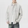 Nueva Camisa de Algodón Puro a Rayas Estilo Japonés 2025 para Hombre, Moderna Holgada Casual Estilo Americano Nueva Camisa de Hombre Primavera y Verano