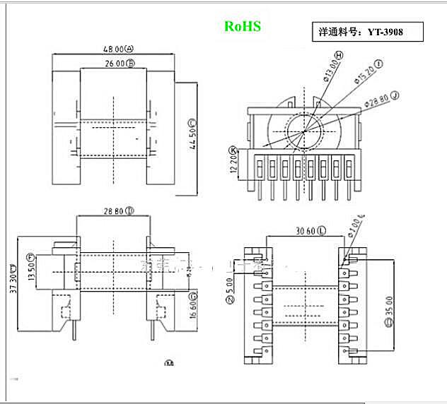 YT-3908 ETD39骨架卧式8+8针