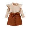 Ropa infantil de comercio exterior estilo europeo y americano otoño e invierno niñas cuello alto punto pana falda línea A dos piezas en stock al por mayor