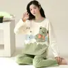 Pijama para Mujer Primavera y Otoño Nuevo Estilo Manga Larga Delgado Talla Grande Lindo Dibujo Animado Conjunto de Dos Piezas Casual Ropa para el Hogar Se Puede Usar Afuera
