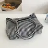 Bolsa Tote Xadrez Retrô Coreana 2025 Nova Coleção Primavera/Verão Estilo Preguiçoso para o Dia a Dia Ombro Grande Capacidade Bolsa de Lona para Estudantes