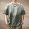 Ropa para Hombre Xintang Camiseta de manga corta con color degradado estilo americano para hombre, verano lavado pesado vintage fresca cuello redondo media manga