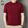 Popular camisa de punto nueva para hombre, suéter de punto fino de manga corta, camiseta básica suave de manga corta para hombre