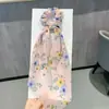 2025 Novo Scrunchie Floral Retro Estilo Coreano Elástico de Cabelo Lenço de Seda Corda de Cabelo Faixa de Cabelo Elástico para Mulheres