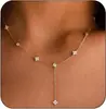 Colar Cruzado Europeu e Americano em Formato de Y com Pingente de Zircônia Gotas d'Água Banhado a Cobre 14K, Design de Corrente Longa, Colar com Fecho Cruzado com Acabamento de Alto Padrão