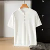 Camisa Masculina de Manga Curta Gola Henley Tricô Suéter Masculino de Manga Curta Top de Manga Meia-manga Camisa Masculina Top com Toque de Luxo