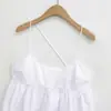 Top Colete Curto Feminino Popeline Branco com Barra Franzida e Alças Verão 2025 Sexy Europeu e Americano Sem Costas
