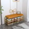 Banco para Trocar Sapatos com Assento, Armário de Sapatos com Assento Integrado, Sapateira com Almofada Macia para Armazenamento em Casa, Metal
