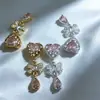 Collar con Colgante de Corazón con Incrustaciones de Circonita, Lazo, Gota de Agua, Cadena para Teléfono, Abalorio Separador, Color Dorado Real que Conserva el Color, Accesorios DIY