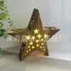 Astilla de Madera Talla Hueca Decoración del Hogar Artesanía Regalo Luz de Noche Festividad Navideña Pentagrama Marco con Luz LED