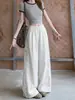 Pantalones de Encaje Patchwork Huecos de Pierna Ancha para Mujer, Diseño Delgado de Verano, Cintura Alta, Sueltos, Adelgazantes, Caídos, Casuales de Seda Hielo