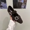 Sapatos Plataforma Mary Jane de Inverno para Mulheres com Salto Oculto de 3cm, Fivela Quadrada, Strass, Estilo Chanel, Salto Grosso, Slip-On, Forrados com Lã, Estilo Francês