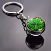 Chaveiro de Trevo de Quatro Folhas Fluorescente, Chaveiro de Bola de Cristal Brilhante da Sorte, Chaveiro Grande de Cristal de Trevo de Quatro Folhas Giratório