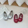 Zapatos Individuales Suaves de Dos Colores con Lazo para Niñas, Plateados y Borgoña Brillantes de Una Correa Antideslizantes de Cuero Estilo Princesa para Bebés Niñas