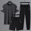 Conjunto deportivo informal de verano para hombre, de seda helada, talla grande, camiseta de cuello redondo, pantalones holgados de manga corta de secado rápido, conjunto de tres piezas