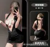 Conjunto de lingerie revelador estilo Gato da Noite com cadarço no pescoço halter, vestido sexy sem costas com design vazado, uniforme puro e doce com laço