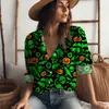 Camisa Street Gothic 2023 Nueva Moda para Mujer Halloween Creativa Impresión Digital 3D Camisa de Botones de Manga Larga