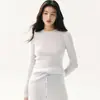 Colección de otoño/invierno 2026 Simple: suéter rayado básico, versátil, de cuello redondo, ajuste slim, para mujer, de cachemira