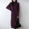 Novo vestido-suéter 100% lã para outono e inverno com gola semi-alta, tricotado, comprimento médio, afina a silhueta, elegante e espessado